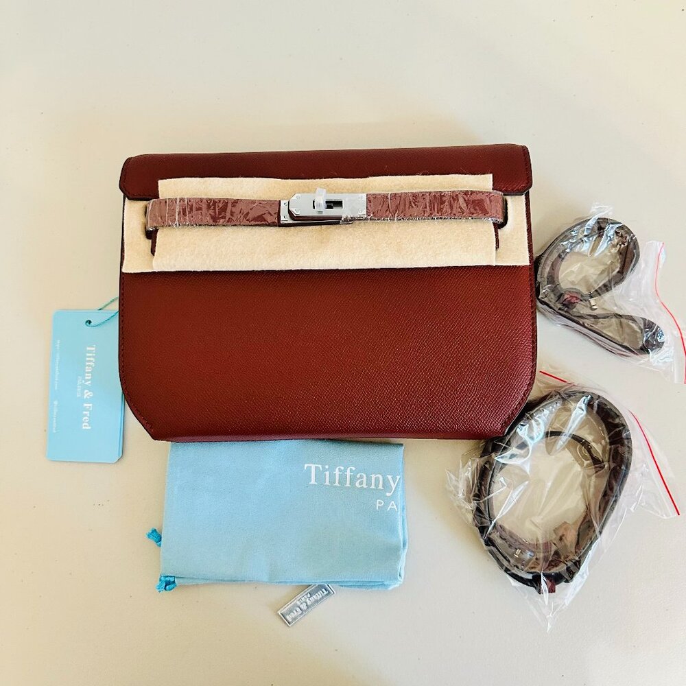 TIFFANY & FRED PARIS SAFFIANO LEATHER TWO-WAY MESSENGER BAG BURGUNDY - Picture 5 of 5
